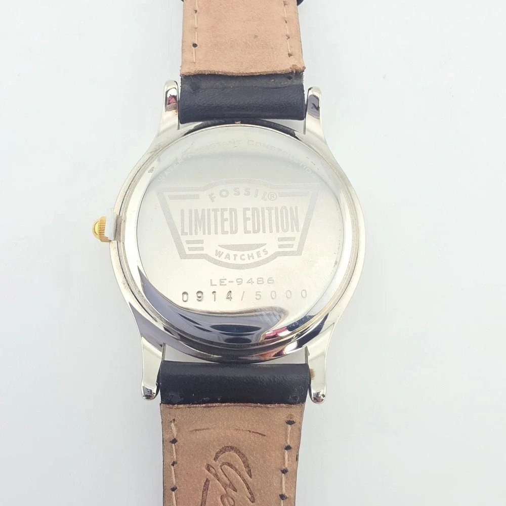 Vtg 1996 FOSSIL Watch Limited Edition Christmas Tree Holiday Black Leather 8